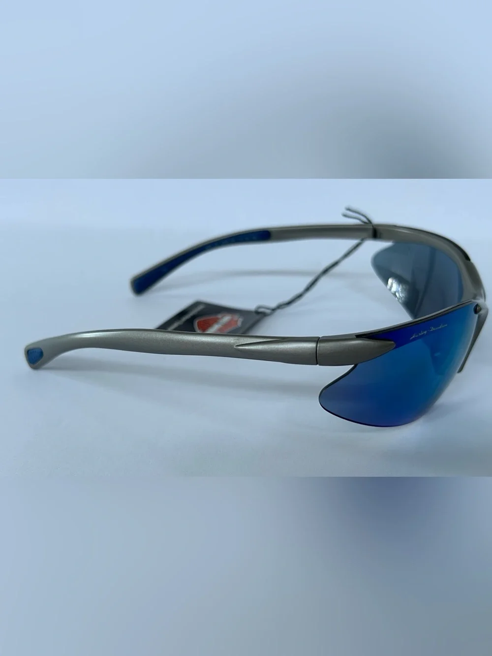 Harley-Davidson Silver Frame with Blue Mirrored Wrap Sunglasses